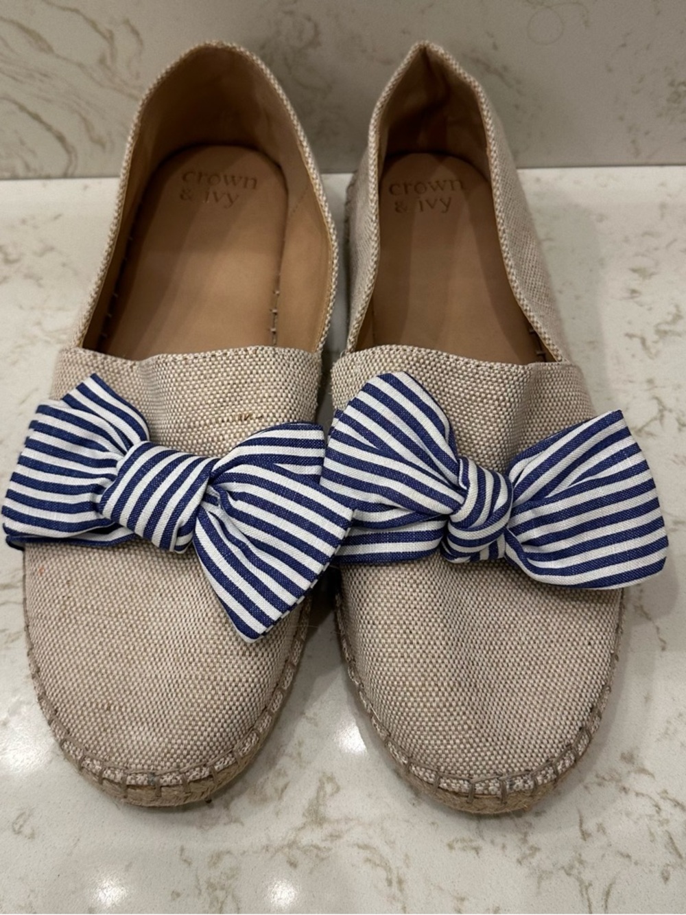 Crown & Ivy Fiona Striped Bow Espadrille Flat NWOT 10